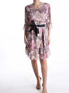 Платье длиной до колена с цветочным принтом на подкладке, рукав 3/4 с лентой, цвет Mud Brown NO Brand