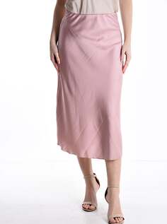 Атласная юбка-миди на резинке, пыльно-розовый NO Brand