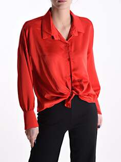 Атласная рубашка с узлом, красный NO Brand