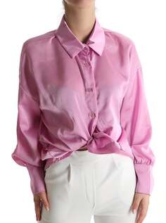 Атласная рубашка с узлом, розовый NO Brand