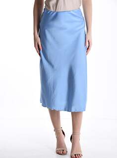Атласная юбка-миди на резинке, светло-синий NO Brand