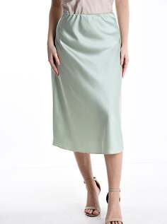 Атласная юбка-миди на резинке, серо-зеленый NO Brand