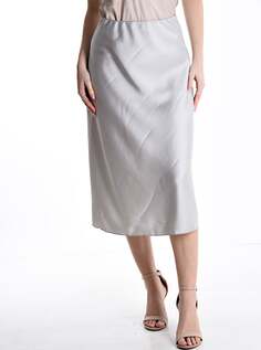 Атласная юбка-миди на резинке, светло-серый NO Brand