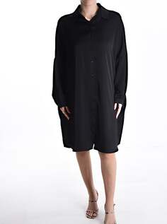 Атласное платье-рубашка длиной до колена с длинными рукавами, черный NO Brand
