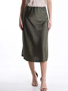 Атласная юбка-миди на резинке, зеленый NO Brand