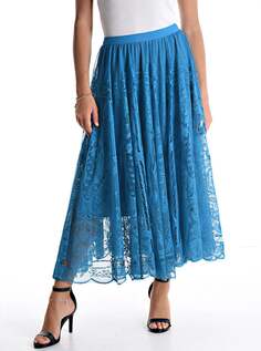 Длинная юбка с кружевной отделкой на резинке, цвет Steel blue NO Brand