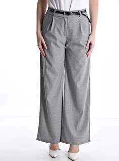 Широкие брюки «гусиные лапки» с поясом на резинке и карманами, светло-серый NO Brand