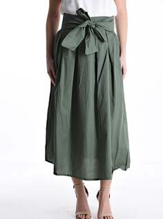 Длинная хлопковая юбка на резинке с поясом, зеленый NO Brand