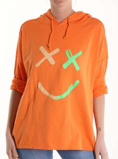 Хлопковый топ с рисунком и длинными рукавами, с капюшоном, оранжевый NO Brand
