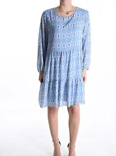 Платье длиной до колена с длинными рукавами и геометрическим узором, с воланами на подкладке, светло-синий NO Brand