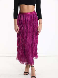 Длинная юбка с бахромой на резинке, лиловый NO Brand