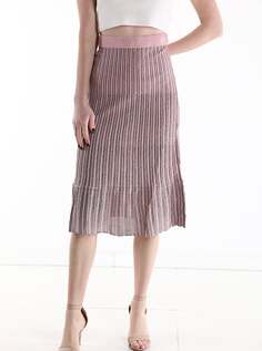 Полосатая юбка длиной до колена с воланами на резинке, розовый NO Brand