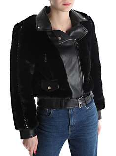 Байкерская куртка из искусственного меха с поясом на молнии, черный NO Brand