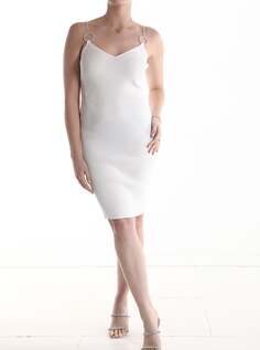 Платье длиной до колена без рукавов с v-образным вырезом и стразами, белый NO Brand