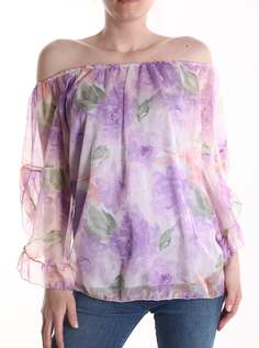 Блуза с цветочным принтом и эластичным рукавом 3/4, сиреневый NO Brand