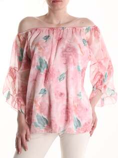 Блуза с цветочным принтом и эластичным рукавом 3/4, розовый NO Brand