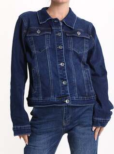 Джинсовая хлопковая куртка с вышивкой на пуговицах и карманах, синий NO Brand
