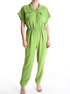 Комбинезон с коротким рукавом на пуговицах, с V-образным вырезом и карманами, зеленый NO Brand