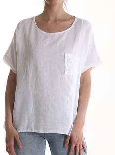 Льняная блуза с короткими рукавами и пайетками, с карманами, белый NO Brand