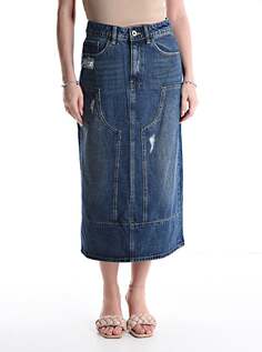 Джинсовая длинная хлопковая юбка с карманами, синий NO Brand