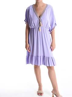 Платье длиной до колена с короткими рукавами, v-образным вырезом и бахромой, цвет Wisteria NO Brand
