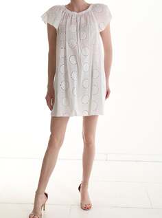 Хлопковое мини-платье с английской эластичной вышивкой, белый NO Brand