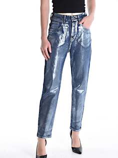 Хлопковые джинсы с эффектом металлик и карманами, деним NO Brand