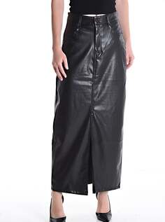 Длинная юбка из искусственной кожи с карманами и разрезом, черный NO Brand