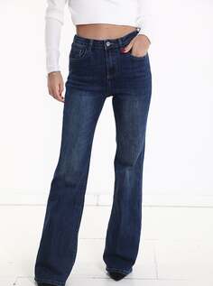 Расклешенные хлопковые джинсы с завышенной талией и карманами, синий NO Brand