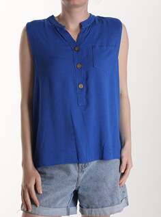 Блуза без рукавов на пуговицах с v-образным вырезом, цвет Electric blue NO Brand