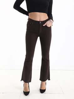 Расклешенные хлопковые джинсы скинни с необработанным краем и карманами, темно коричневый NO Brand