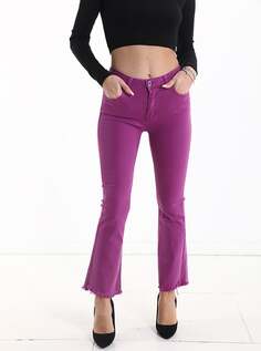 Расклешенные хлопковые джинсы скинни с необработанным краем и карманами, фиолетовый NO Brand