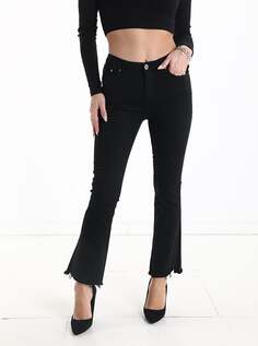 Расклешенные хлопковые джинсы скинни с необработанным краем и карманами, черный NO Brand