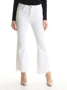Расклешенные хлопковые джинсы с карманами и бахромой, белый NO Brand