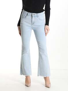 Расклешенные хлопковые джинсы с карманами и бахромой, цвет Alice blue NO Brand