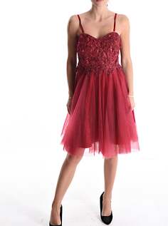 Тюлевое платье без рукавов длиной до колена со стразами, ярко-красный NO Brand