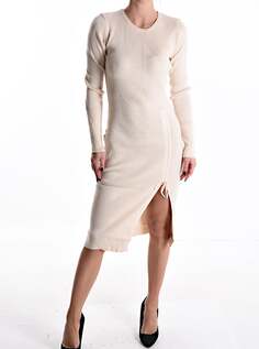 Платье длиной до колена с длинными рукавами и разрезом, белый NO Brand