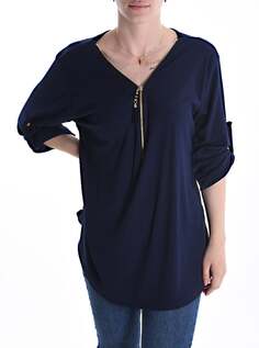 Блуза с V-образным вырезом, рукавом 3/4, темно-синий NO Brand