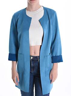 Замшевое пальто с карманами, светло-синий NO Brand