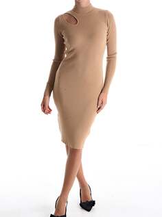 Платье длиной до колена в рубчик с длинными рукавами, коричневый NO Brand