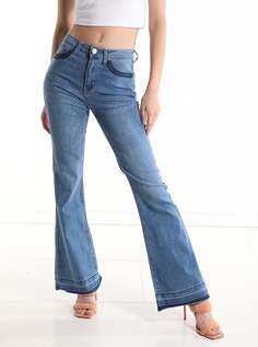Расклешенные хлопковые джинсы с карманами, светло-синий NO Brand