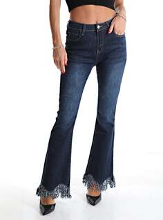 Расклешенные хлопковые джинсы с карманами и бахромой, деним NO Brand