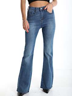 Расклешенные хлопковые джинсы с карманами, синий NO Brand