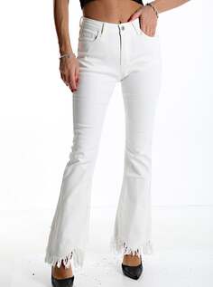 Расклешенные хлопковые джинсы с карманами и бахромой, белый NO Brand