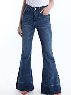Расклешенные хлопковые джинсы с карманами, светлый деним NO Brand