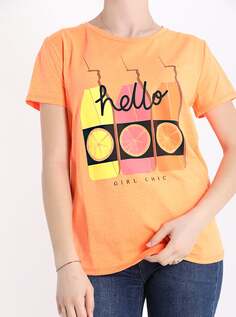 Хлопковая футболка с рисунком, оранжевый NO Brand