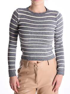 Полосатый мини-свитер с вырезом лодочкой, серый NO Brand