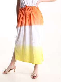 Полосатая хлопковая юбка с карманами и бантом, оранжевый NO Brand