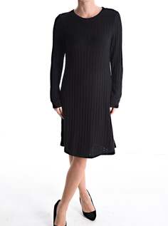 Платье длиной до колена в рубчик с круглым вырезом и длинными рукавами, черный NO Brand