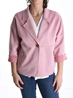 Замшевый пиджак на пуговицах без подкладки с карманами, розовый NO Brand